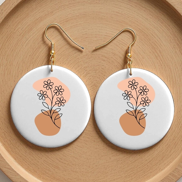 Elegant Floral Earrings in White and Orange - Picture 1 of 2